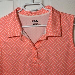 FILA SPORT Ladies Golf Shirt Size Medium Mango White Collar Buttons Sleeveless